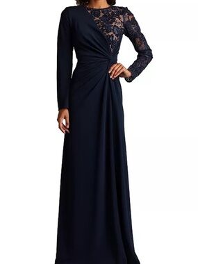 NEW!! Tadashi Shoji Devika Embroidered Twist-Drape Gown Size 14